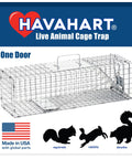 Medium One Door Live Catch Humane Trap For Rabbits Skunks Minks And Squirrels with smooth edges and handle guard on packaging