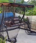 Patio Mosquito Netting With Zipper For Outdoor Use Waterproof Tent Mesh Screen For Porch Swing 3 Seater 125x205x205 Cm Keeps Bugs Out While Letting Breeze In, shown outdoors covering a brown swing.