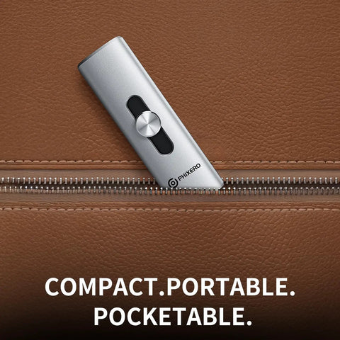 2TB External SSD Up To 1100 MB Per Second USB 3.2 Gen2 Dual Ports USB A And USB C Portable Thumb Drive shown in a bag zipper
