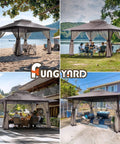 13x13 Outdoor Gazebo With Mosquito Netting And Double Roof Pop Up Canopy Tent On Wheels With Scenes of Beach, Lake, Backyard