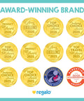 Award-winning brand badges showcasing Regalo's 2026 and 2025 excellence in various categories, underscoring trusted quality.