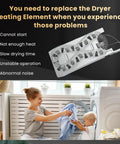 Image showing the Dryer Heating Element Replacement Kit For Whirlpool Cabrio Maytag Kenmore Elite HE2 HE3 Dryers And Compatible GE Models W11344457. A user and child with laundry in a laundry room.