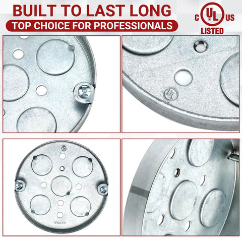 20 Pack 4 Inch Round Shallow Electrical Boxes With Half Deep And Half Bottom Knockouts Galvanized Steel Pancake Box