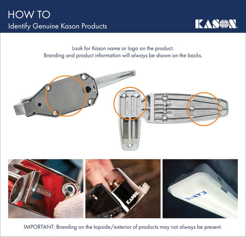 How to identify genuine Kason products with visible logos and markings on various hardware components.