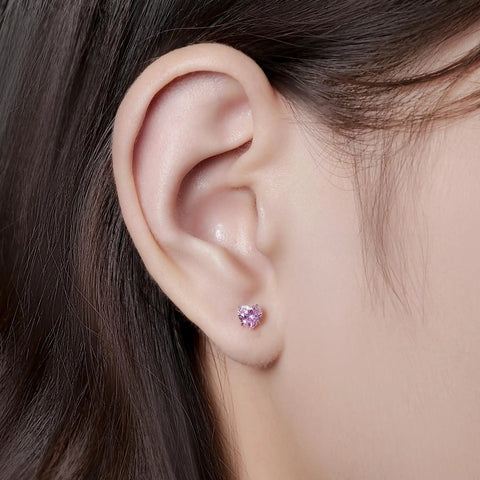 Heart Birthstone Screw Back Earrings Made From Implant Grade Titanium With Super Snug Fit And Truly Hypoallergenic Nickel Free Metals For Daily Grind Featuring Five mm Gem Hearts That Look Straight Up Stunning on ear