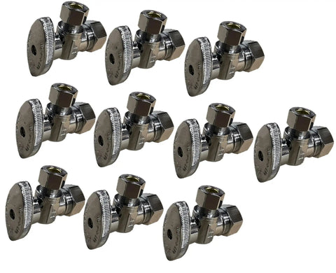 10 Pack Half Inch Nominal Compression Angle Stop Valve Chrome Brass Quarter Turn Water Shut Off For Sinks Bathrooms Kitchens And Laundry Plumbing Lead Free Durable No Fuss Easy Install