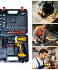Kickoff Your Weekend Repairs Without The Sweat Using This Dependably Smooth 21V Cordless Battery Drill And Driver Set with accessories in tool case.