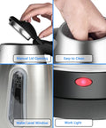 Stainless Steel Electric Kettle 1.8 Liter Fast Boil Tea And Coffee Kettle with manual lid opening, water level window, LED light