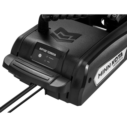 Big Water Beater Riptide Terrova Quest Dual Voltage Brushless Trolling Motor With Wireless Remote control panel close-up.