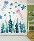 Three Sheets Ocean Wall Decals Set With Jellyfish And Sea Turtle Stickers Plus Ocean Seaweed Vinyl Wall Decor for a nursery
