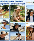 Wide Brim Solar Fan Hat With Built-In Cooling, UPF Fifty Plus Sun Protection, Bucket Style for Men and Women, Gray Camo