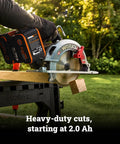 Heavy Duty Cordless Circular Saw Brings Knockout Forty Volt Power Backed By An Exact Seven One Fourth Inch Blade cutting lumber.