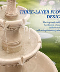 Close-up view of Solar Water Fountain Outdoor Garden Decor Three Tier Cascading Bubbler Waterfall With Pump For Patio And Backyard Forty Eight Point Four Inch Tall Resin Floor Standing Fountain showcasing three-layer design.