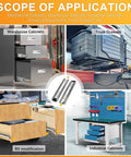 Tank Grade 52 Inch Heavy Duty Lockable Drawer Slides 500 LB Side Mount Full Extension Ball Bearing Rails shown in various cabinet applications.