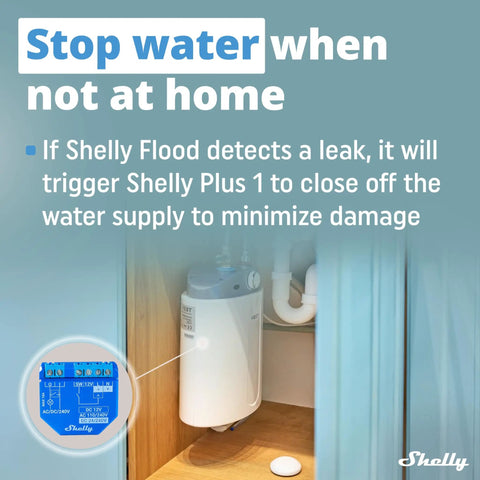 Wireless Flood Sensor With Temperature Measurement For Home Automation under sink, compact design, leak prevention image.
