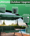 Replacement Canopy For Outdoor Swing 66 Inch By 45 Inch Two Seat Bench Glider Shade Cover Weatherproof UV Protected Green Fabric attached to swing frame near pool