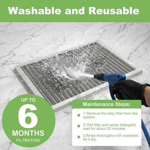 Top Notch 16X25X1 HVAC Furnace Air Filter Reusable And Washable MERV 8 Rated Electrostatic Mesh being rinsed under water for cleaning.