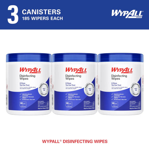 Three canisters of Disinfecting Wipes With Hydrogen Peroxide Cleaner Fresh Scent 5.75 X 7 Inches Pro Grade Sanitizing Wipes