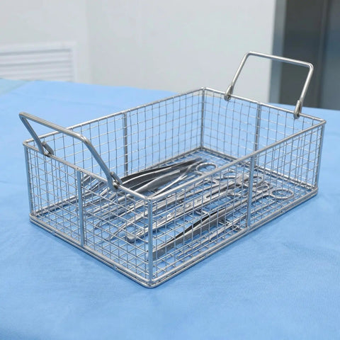 Stainless Steel Ultrasonic Cleaner Basket Replacement Wire Mesh Filter Insert For Metal Parts Washing And Tool Holders 8x4x3 Inches on blue surface