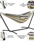 Double Hammock With Stand For Two People, Portable Indoor Outdoor Hammock Set, 450 Lb Capacity, Desert Stripe fabric design