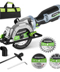 Compact 5.8 Amp Circular Saw With Parallel Guide Delivers 3500 RPM For Wood PVC Tile And Cement Block with three blades and bag