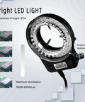 Bright LED light ring for Ultra Clear 4K Digital Microscope With 48MP Camera, showing adjustable illumination for precision work.