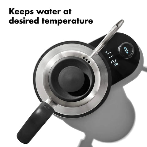 Top view of Gooseneck Electric Kettle For Pour Over Coffee And Tea With Dialed In Temperature In One Degree Increments From 104 To 212 Fahrenheit And 40 To 100 Celsius Built In Brew Timer Stainless Steel 1 Liter