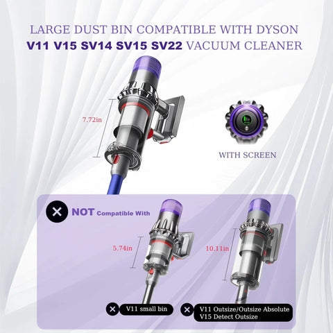 Beefed Up Large Dust Bin Replacement For V11 V15 SV14 SV15 SV22 Vacuum Cleaners With 1 HEPA Filter, Leak Proof Canister Bin