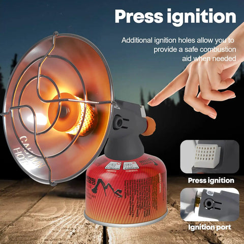 Dual Fuel Portable Heater For Camping With 1Lb Propane Or Iso Butane Canisters One Click Ignition And Self Ignition Safety