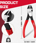 Heavy Duty 7 Inch High Leverage Diagonal Cutting Pliers With Angled Head For Precision Flush Cuts And Smooth Wire Snipping Action That Makes Short Work Of Electrical And Craft Projects Professional Grade Hardware No Sweat Guaranteed, showcasing size and grip.