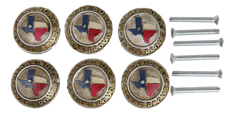 Pack Of Six Rustic Western Texas Flag Drawer Knobs Hand Painted Lone Star Cabinet Hardware For Down South Furniture Makeovers Featuring Mighty Fine Yeehaw Country Charm with screws.