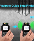 High Precision Wall Scanner Plus Metal Detector shows an accurate stud finder reading on display while detecting metals and studs.