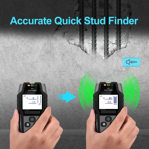 High Precision Wall Scanner Plus Metal Detector shows an accurate stud finder reading on display while detecting metals and studs.