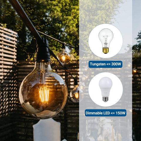 Outdoor String Light Dimmer With Remote Control Weatherproof Plug In Dimmer Switch For Dimmable LED And Tungsten Bulbs