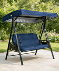 Heavy Duty Waterproof 3 Seat Swing Canopy Replacement for Porch Garden Backyard Bench Swing Navy Weatherproof Shade