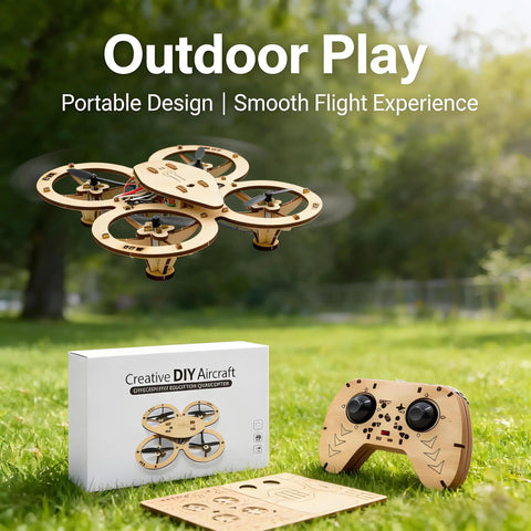 Wooden RC Drone Kit With Snap Together Design No Glue Needed Beginner Friendly Remote Control Quadrotor Flying Toy outdoors