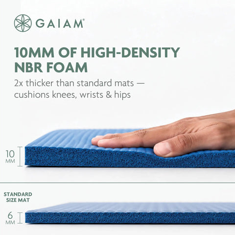 Killer 10mm Thick Yoga Mat With Big Time Cushioning Plush NBR Foam Joint Relief For Beginners Pilates Stretching Floor Workouts Includes Cinch Strap Black Exercise Equipment showing 10mm thick foam layer.