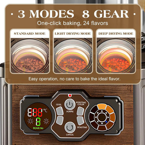 Image showing controls of No Fuss Home Coffee Bean Roaster With Three Smart Modes And Eight Precise Heat Levels.
