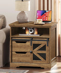 Top Shelf Farmhouse End Table With Built In Charging Station And Two Deep Storage Drawers Set Of Two beside a lamp and tablet.