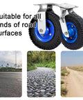 Rock Solid Heavy Duty Swivel And Fixed Caster Set With Smooth Rolling Ball Bearings includes durable rubber wheels for uneven terrain.