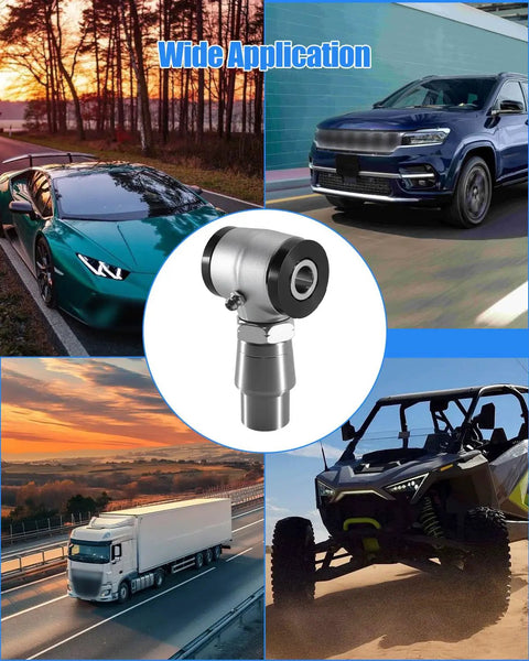 Heavy Duty 3/4 Inch.750 Heim Joint Rod End Kit for Engine Mounts, shown with vehicles in diverse applications.