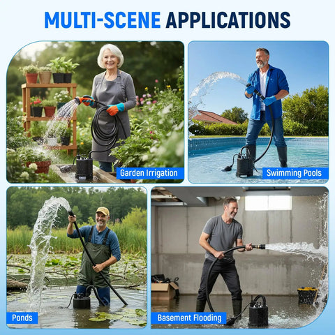 Submersible Sump Pump One Third HP 1600 GPH With Float Switch in garden irrigation, pool, pond, and basement scenarios
