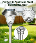 8 Pack Solar Pathway Lights With Auto Sensor Color Changing White To Multicolor Glass Stainless Steel Outdoor Landscape