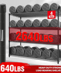 Heavy Duty Rolling Wire Shelving Unit With Wheels For Garage Storage Adjustable Metal Rack 2640 Lb Capacity, features four tiers with bins.