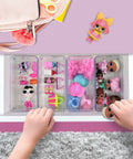 Clear Drawer Organizer Set Of 4 Pieces For Office, Home, Kitchen And Makeup Storage with toys in modular box trays