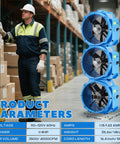 Warehouse worker beside stacked 16.5 Inch Axial Blower Exhaust Fans with 4000 CFM for industrial use in shops and construction sites
