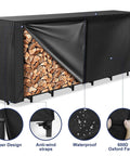 Heavy Duty 8-Foot Firewood Rack Cover With Zipper And Front Flap, 600D Oxford Waterproof Outdoor Storage Shield For Logs And Rack