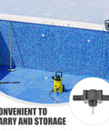 No Sweat Drill Powered Transfer Pump For Fast Liquid Moves Self Priming Design next to a swimming pool with cleaning tools.