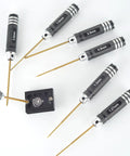 Heavy Duty Pro Grade Titanium Coated Hex Screwdriver Kit With Seven Precision Steel Bits For Fpv Racing Drones Rc Helicopters And Watercraft Hassle Free Tuning Gear showing hex screwdrivers in various sizes and use on a tuning tool.