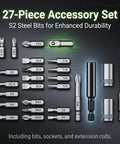 27-Piece Accessory Set featuring S2 steel bits, suitable for versatile tasks with enhanced durability and precision tools.